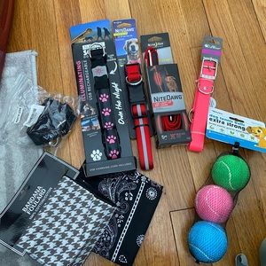 Large dog bundle collars light up leash car seat leash babdans and balls new